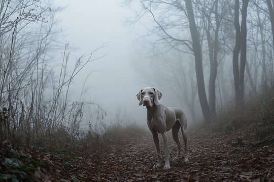 forest Weimaraner in foggy grey