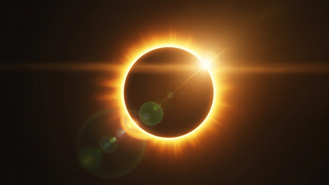 A photorealistic image of a total solar eclipse against a black background