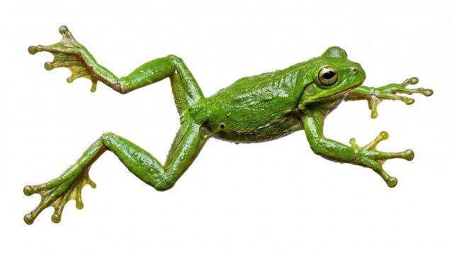 amphibian animal wildlife nature fauna creature leaping jumping hopping webbed feet toad slimy skin big eyes long legs outstretched limbs ribbit sound voice call pond lake water