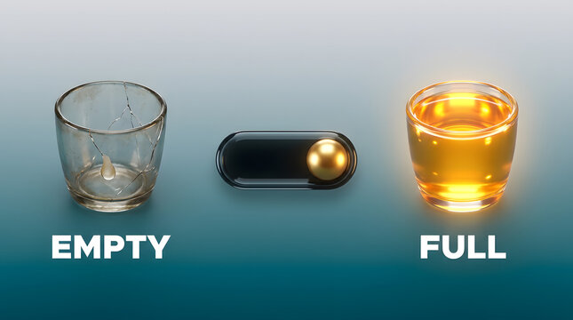 Glass cup empty and full with toggle switch