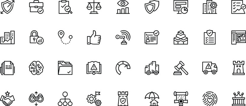 Business and technology outline icon set with diverse symbols