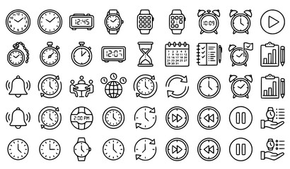 Naklejka premium Time Management and Clock Line Icons Editable Stroke Vector Collection for Business and Productivity