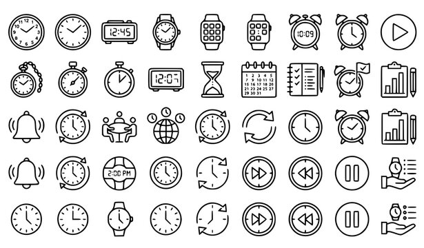 Time Management and Clock Line Icons Editable Stroke Vector Collection for Business and Productivity