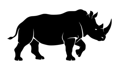 Walking Black Rhinoceros Silhouette Dynamic Movement African Wildlife Vector Art Isolated White Background © Md Humaun