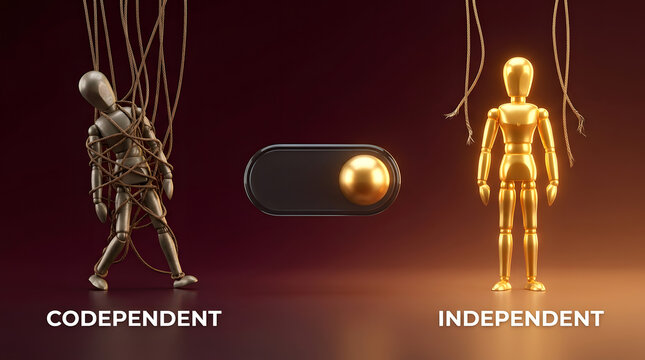 Two puppets symbolizing codependency