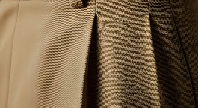 Close up of beige pleated skirt fabric with belt loop.