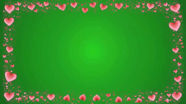 Vibrant green surface with heart patterns surrounded by a subtle border