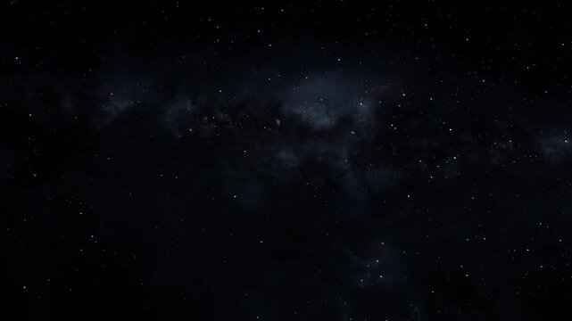 Deep dark space with faint nebula cloud and twinkling stars. Cosmic galaxy background texture for astronomy exploration. Animated space background loop.