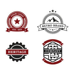 Fototapeta premium Collection of four distinct retrostyle emblems with text and graphics