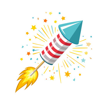 Colorful Rocket Firework with Stars and Sparks