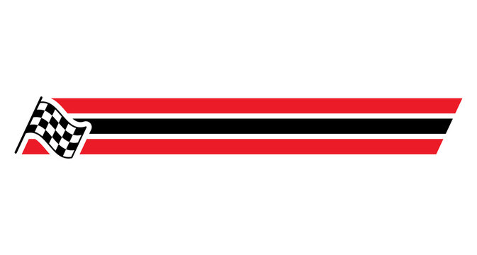 Racing flag stripe decal PNG with transparent background featuring checkered banner and red speed lines