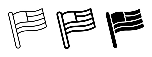 American Flag Icons: Outline, Line Art, Solid Black Vector Set © Shagor