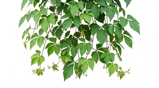 Set of green leaves from Javanese treebine or grape ivy (Cissus spp.), a jungle vine and hanging ivy plant bush foliage, isolated on a white background with a clipping path 