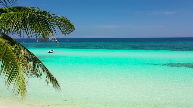 Beautiful tropical island with sand beach. Panglao, Philippines. Seascape with beautiful beach and palm trees.