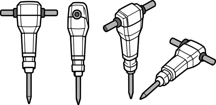 Construction Equipment Collection - Jackhammer Black and White Vector Illustration