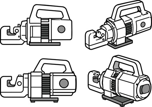 Construction Equipment Collection - Rebar Cutter Black and White Vector Illustration