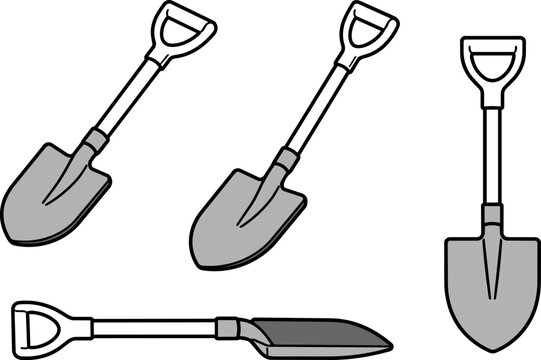 Construction Equipment Collection - Shovel Black and White Vector Illustration