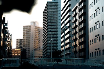 Obraz premium Tokyo residential buildings and bridge at twilight