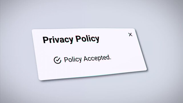 Mouse cursor clicking accept privacy policy checkbox agreement and privacy Policy accepted animation. Pixelated screen.