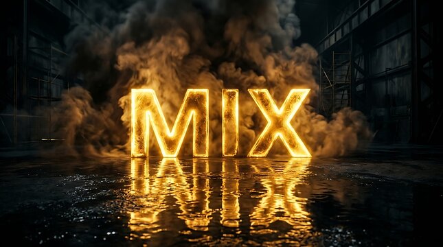 Burning wooden letters spelling MIX in flames.