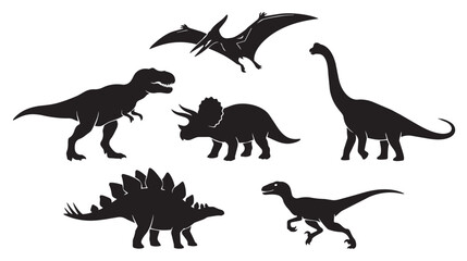 Dinosaur silhouette vector set, prehistoric animal black icons, collection of 6 jurassic creatures including tyrannosaurus rex and triceratops © Shahzaib