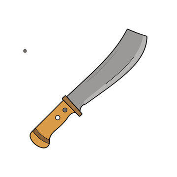 Flat illustration of a machete with wooden handle