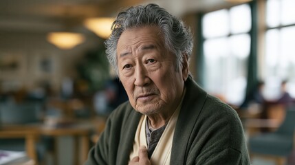 Fototapeta premium Vishing Scam Senior East Asian Man Sparse Resolve