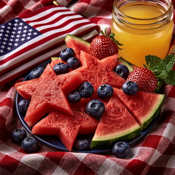 Patriotic Summer Fruit Picnic with Watermelon and Blueberries