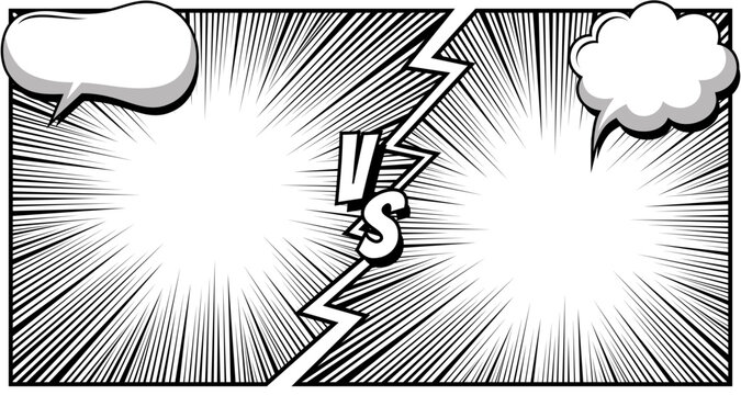 Comic Book Versus Background with Speech Bubbles and Dynamic Speed Lines Vector