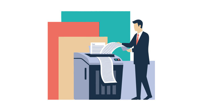 Businessman using office printer for documents.