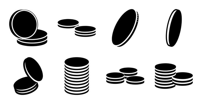 Stacked black and gold coins illustration - Simple vector illustration of black and gold coins in various stack formations and single pieces.