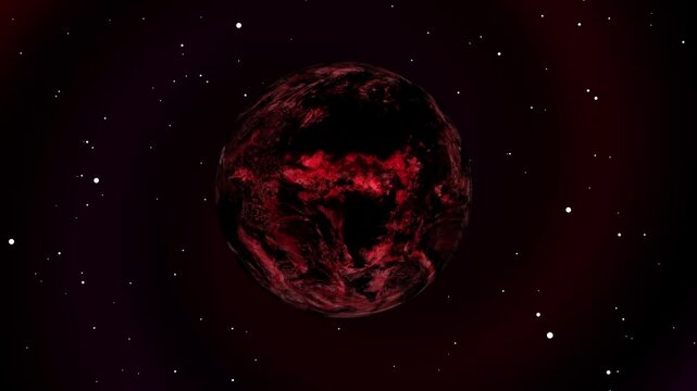 Dark red planet floating in outer space with glowing surface details and scattered stars, creating a dramatic sci fi background for astronomy, mystery, danger, or fantasy themes.