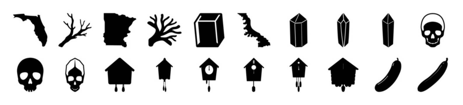 Flat icons set of halloween and nature symbols - Minimalist flat icons depicting Halloween-themed and nature-related symbols like jack-o'-lanterns, ghosts, bats, and trees in a clean style.