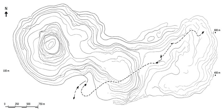 Complex topographic contour map of geographical terrain with topography landscape elevation geography cartography physical analysis technical geometry coordinate projection planning
