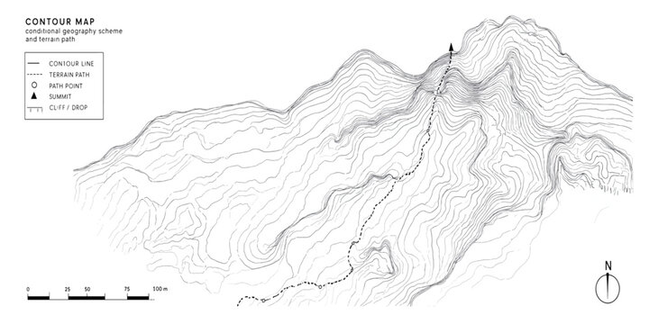 Detailed topographic site survey map showing land contours with topography contours elevation planning engineering construction architecture geography cartography technical geometric