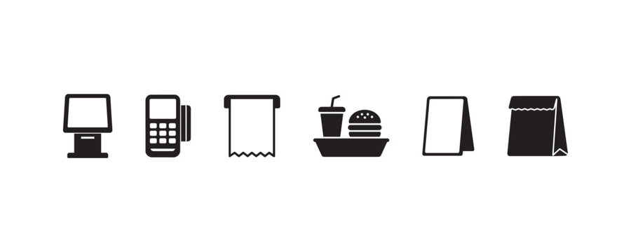 Office Supplies Icons Set With Monitor Calculator Blank Note Card Desk Organizer Lamp and Books Black Vector on White Background