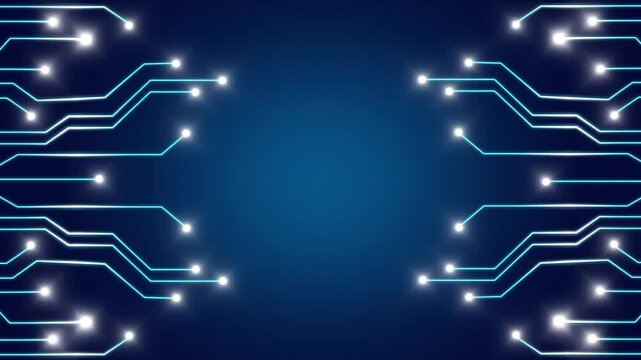 Luminous processor lines pulse with energy across a deep blue backdrop. Vibrant processor lines represent high performance computing hubs. Abstract processor lines.