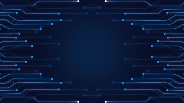 Oval frame takes shape from pulsing blue technological network traces. Abstract oval frame creates a clean futuristic display border loop. Modern oval frame graphics.