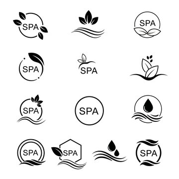 Black spa leaf wellness logos.