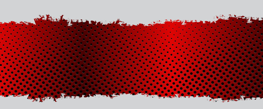 Red perforated grill texture. 3d circle grid seamless pattern. Dotted hole metal sheet surface. Professional microphone speaker structure background. Black iron geometric wall. Dark red metallic plate
