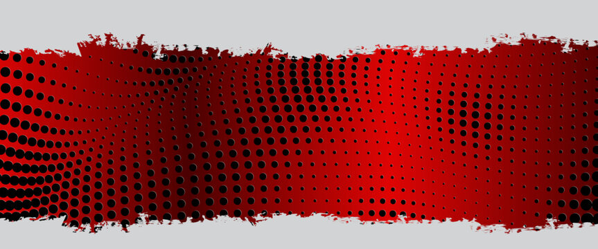 Red perforated grill texture. 3d circle grid seamless pattern. Dotted hole metal sheet surface. Professional microphone speaker structure background. Black iron geometric wall. Dark red metallic plate