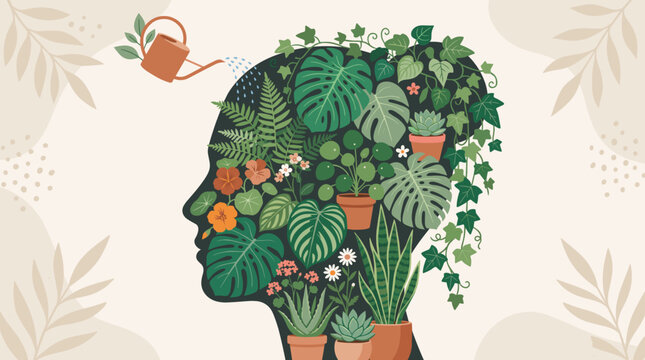 Mental Health Self Care Garden Brain Vector