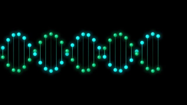 Minimalist DNA Helix Spinning in 4K Loop with Neon Blue and Green Particles on Black Background
