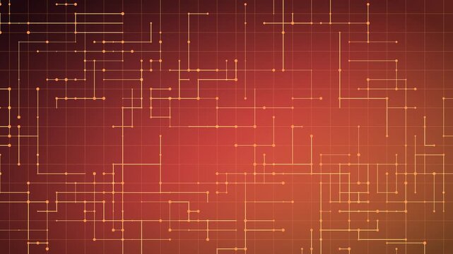 Abstract digital circuitry on vibrant red background