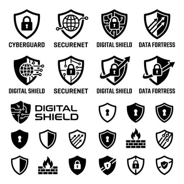 Digital Security Shield Icons.