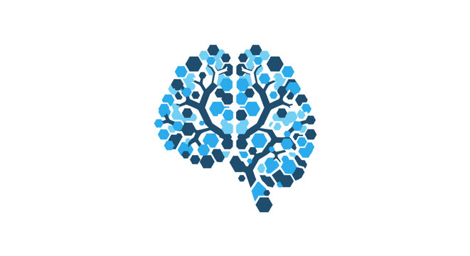 Brain made of blue dots and lines.