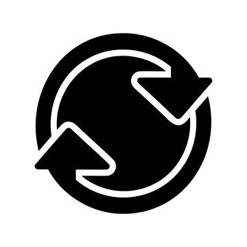 Black circular refresh or sync arrow icon - Minimalist black circular icon showing a double-headed arrow for refresh or sync actions, clean and modern design.