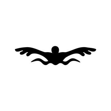 Minimal black bat flying silhouette icon - A sleek, minimal black bat silhouette in mid-flight, stylized as a simple icon design.