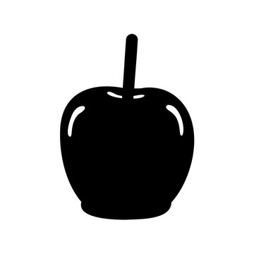 Black apple icon with stem - Minimalist black apple icon featuring a small stem, ideal for food, health, or design projects.