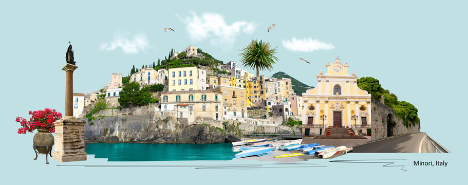 View of Minori on the Amalfi Coast in Italy.